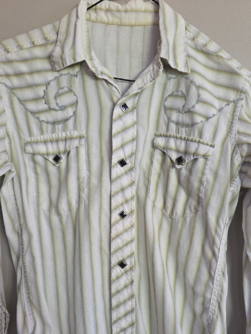 VTG Striped Snap-Up Western Shirt in  Green and White